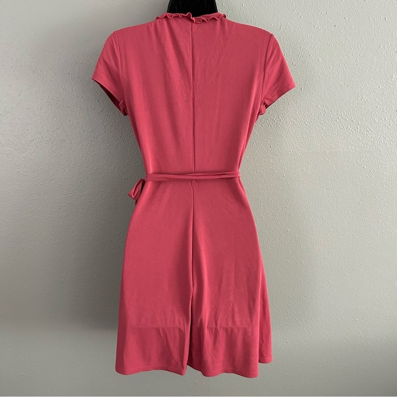 Vintage BCBG Mauve Pink Wrap Dress Size S Ruffle Lettuce Hem Neckline Y2K Barbie - Picture 5 of 10